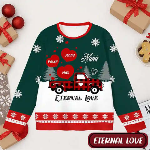 Custom Grandma Christmas Ugly Sweater – Personalized Holiday Sweatshirt  Kids’ Names, Unique Gift for Nana, Forever Love Keepsake