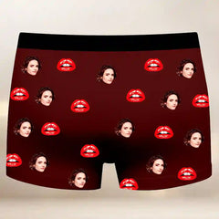 Funny Custom Face Boxer Briefs – Hug Me Underwear with Kiss Pattern, Gag Gift for Boyfriend or Husband