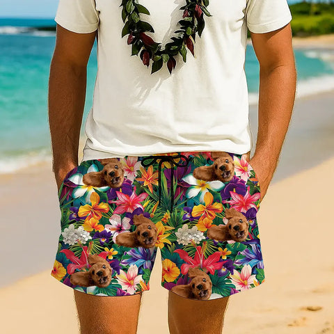 Custom Pet Face Hawaiian Shorts – Personalized Tropical Style for Pet Lovers