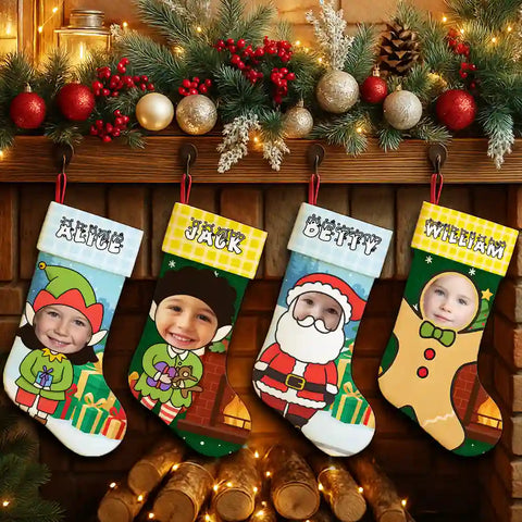 Custom Kids Christmas Stocking – Personalized with Child’s Photo & Name, Funny Holiday Gift Sock with Multiple Costume Designs