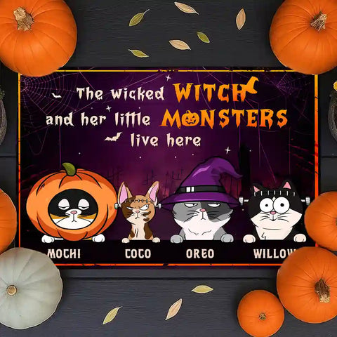 Personalized Monster Cat Welcome Mat – Custom Pet Name & Home Guard