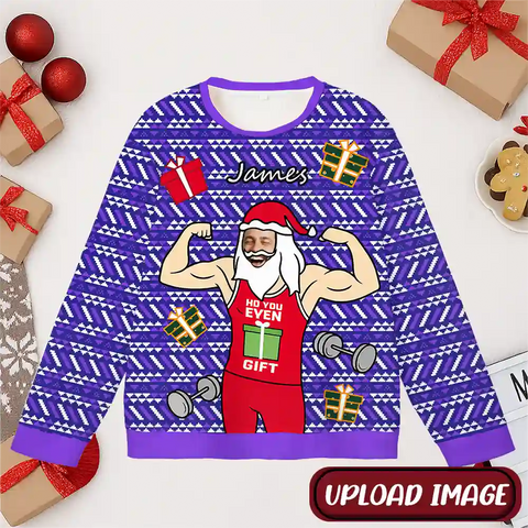 Custom Muscle Santa Christmas Ugly Sweater – Personalized Funny Holiday Sweatshirt with Photo