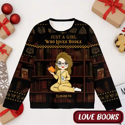 Personalized "Book Lover" Ugly Christmas Sweater - Customize your own image design, print your name, and give your readers a warm gift