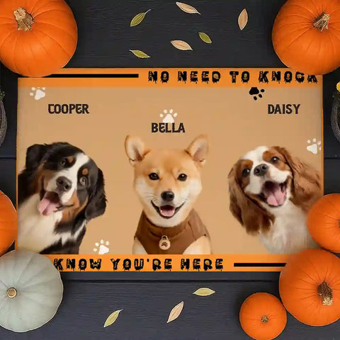 Trick or Treat Personalized Pet Welcome Mat – Custom Photo & Last Name