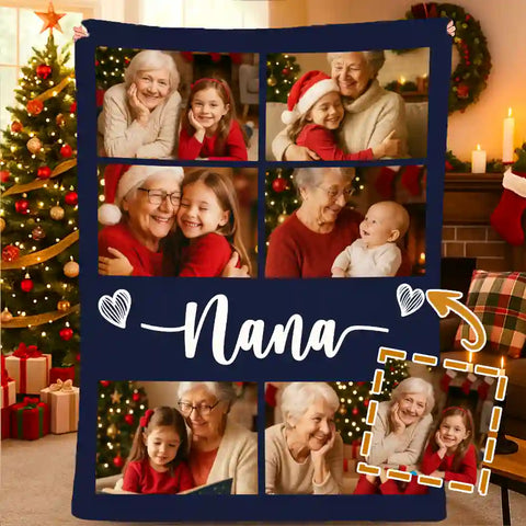 Custom Christmas Blanket – Personalized Photo Collage Throw Gift for Grandma，Mom