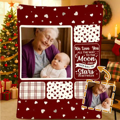 Customized Grandma Christmas flannel blanket with photos of grandchildren and grandma, a loving Christmas gift