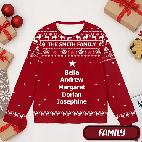 Custom Family Name Christmas Ugly Sweater – Personalized Holiday Sweatshirt with Names in Tree Shape, Perfect Gift for Families