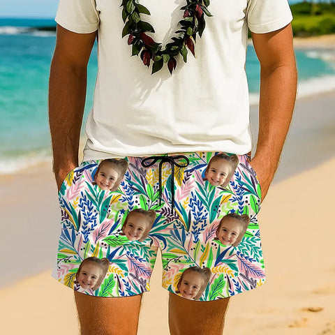 Personalized Summer Shorts with Face – Custom Tropical Print Shorts
