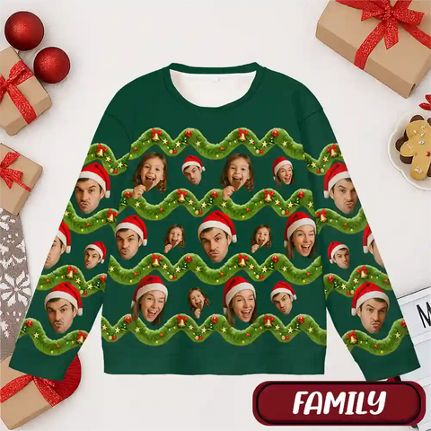Funny Christmas Ugly Sweater – Upload Family Photos, Custom Festive Sweatshirt Gift