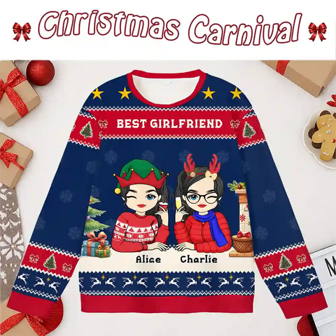 Personalized Best Friend Christmas Sweater –Custom Ugly Holiday Sweatshirt