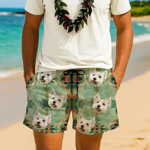 Personalized Pet Photo Beach Shorts – Custom Tropical Design