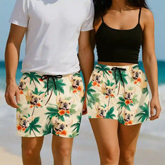Pantalones cortos hawaianos personalizados con cara de mascota: pantalones cortos unisex para vacaciones de verano. 