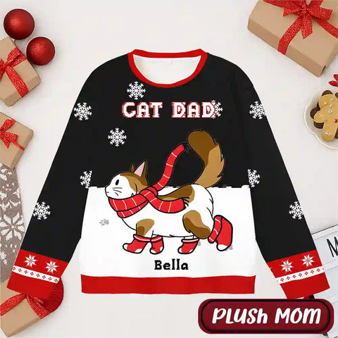 Custom Cat Christmas Ugly Sweater – Walking in the Snow, Gift for Pet Moms & Dads
