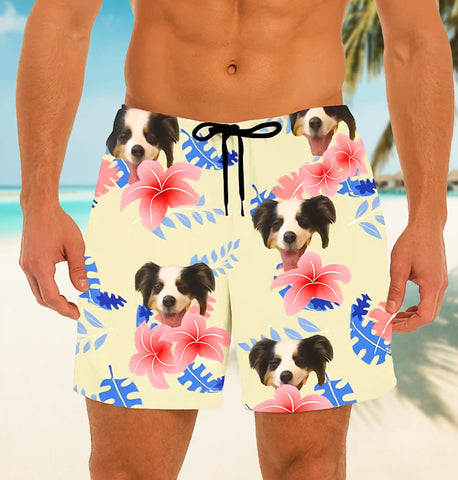 Personalized Pet Face Beach Shorts – Design Your Own Custom Swim Trunks