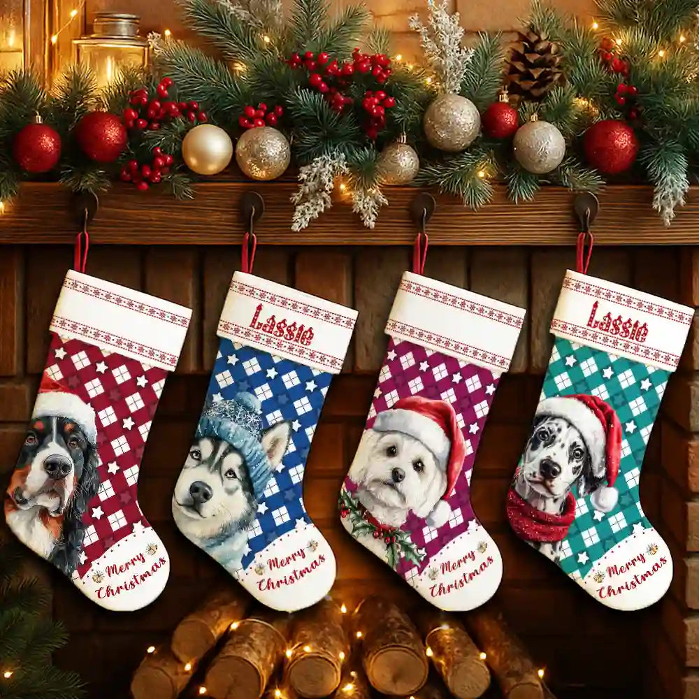 Custom Dog Breed Christmas Stocking – Personalized with Dog Name, Choose from 30+ Breeds