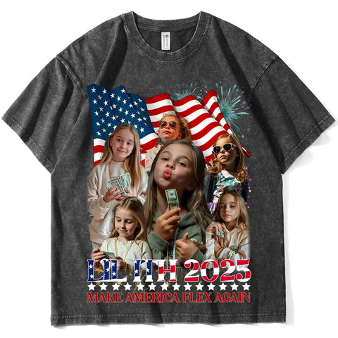 T-shirt vintage personnalisé du 4 juillet avec visage – T-shirt personnalisé pour le jour de l'Indépendance, cadeau rétro avec drapeau américain pour les familles patriotiques 