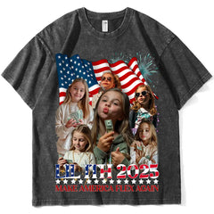 Camiseta vintage personalizada del 4 de julio con cara: camiseta personalizada del Día de la Independencia, regalo retro con la bandera de EE. UU. para familias patrióticas. 