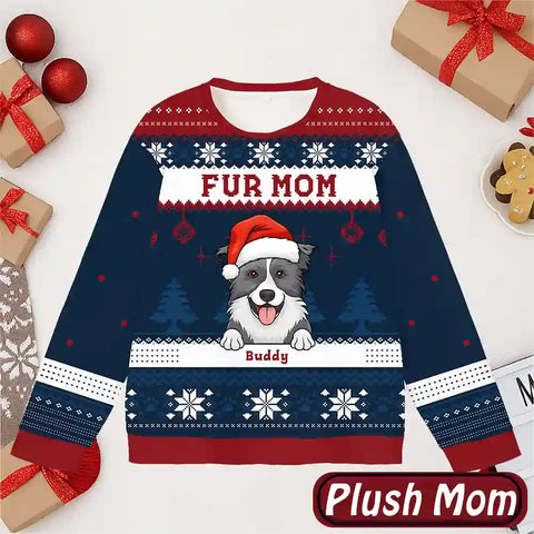 Merry Christmas Personalised All Over Print Sweatshirt - Customised Dog and Cat Names, Unisex All Over Print Gift for Furry Moms and Dads