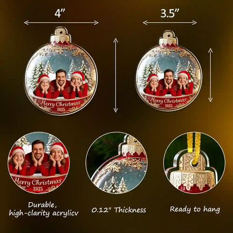 Custom Family Photo Christmas Acrylic Ornament – Merry Christmas 2025 Keepsake Gift