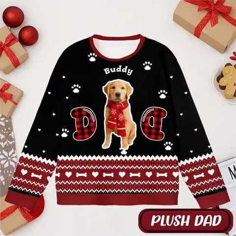 Custom Dog Christmas Ugly Sweater – Personalized Holiday Sweatshirt for Dog Moms & Dads, Upload Pet Photo, Perfect Festive Gift