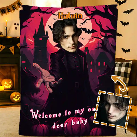 Custom Vampire Moonlight Photo Blanket – Personalized With Your Portrait & Gothic Charm