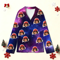 Custom Photo Family Pajamas – Space Background Personalized Sleepwear