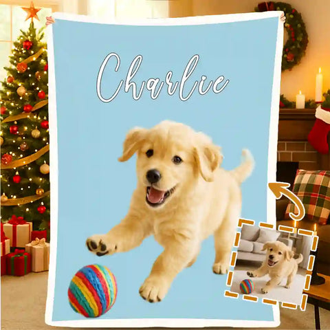 Custom Pet Photo Blanket – Personalized Flannel Throw with Dog’s Name, Perfect Gift for Pet Lovers