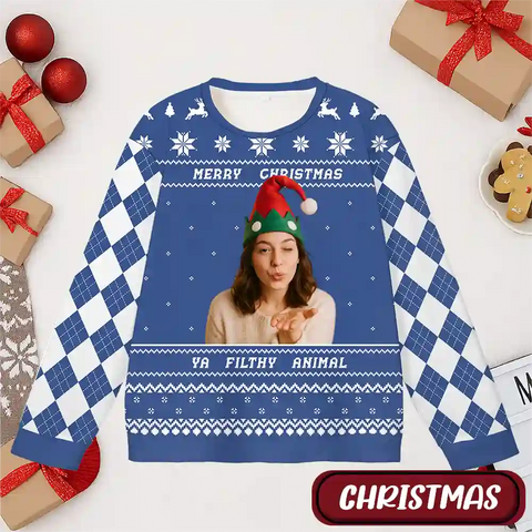 Custom Christmas Ugly Sweater – Personalized Holiday Sweatshirt with Your Photo, Funny Festive Gift