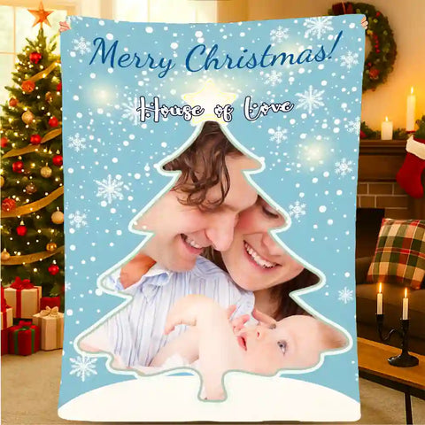 Custom Christmas Tree Photo Blanket – Personalized Gift for Mom & Grandma