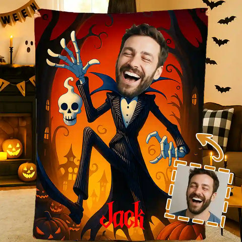 Custom Vampire Gentleman Photo Blanket – Personalized Portrait Gothic Flannel