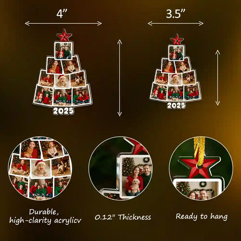 Personalized Family Christmas Tree Photo Ornament 2025 – Custom Multi-Photo Acrylic Holiday Keepsake