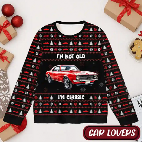 Classic Car Ugly Christmas Sweater – Funny Holiday Gift for Car Lovers