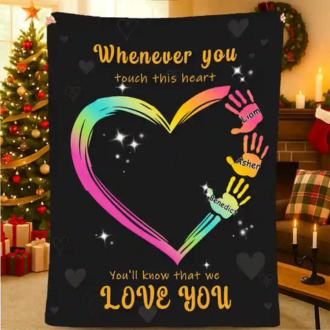 Custom Handprint Heart Blanket – Personalized Name Hug Gift for Loved Ones，Christmas Gift，Love