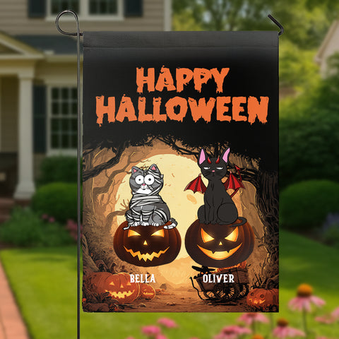 Custom Halloween Cat Flags – Personalized Pet Garden Flags for Outdoor and Home