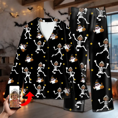 Custom Skeleton Family Halloween Pajamas – Personalized BOO Pumpkin Sleepwear