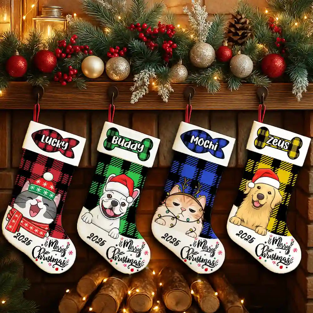Custom Dog & Cat Christmas Stocking – Personalized with Pet Name, Unique Holiday Gift