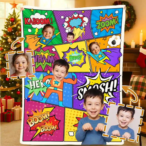 Custom Comic Style Blanket – Turn Your Kids into Superheroes! Soft Flannel Throw