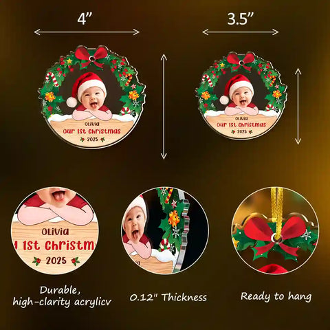 Personalized Baby’s First Christmas Acrylic Ornament – Custom Photo Holiday Keepsake