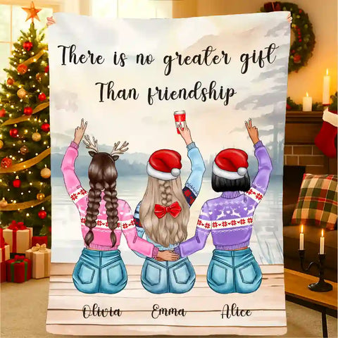 Personalized Best Friends Blanket – Custom Name Christmas Flannel Throw, “There Is No Greater Gift Than Friendship”