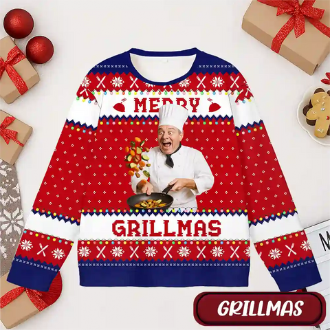 Custom Chef Christmas Ugly Sweater – Personalized Holiday Sweatshirt with Photo, Best Gift for Food Lovers