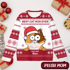 Custom Cat Christmas Ugly Sweater – Personalized Holiday Sweatshirt with Snowflake Pattern, Upload Pet Photo, Add Name, Best Gift for Cat Moms & Dads