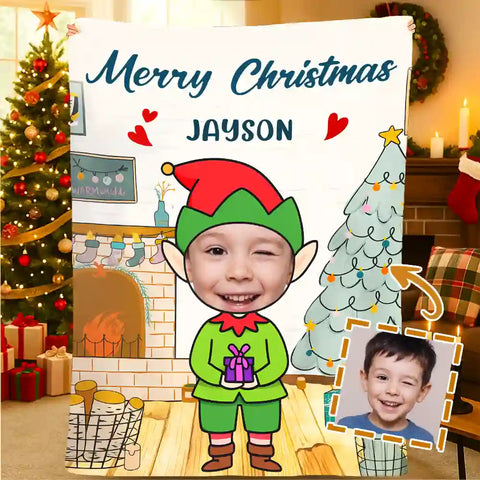 Custom Elf Face Christmas Blanket – Funny Personalized Holiday Gift for Kids and Family