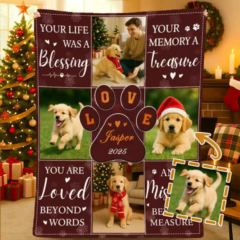 Custom Pet Photo Christmas Flannel Blanket – Personalized Cozy Gift for Pet Lovers