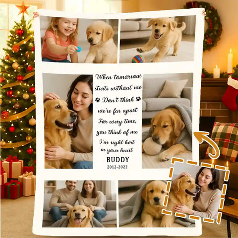 Custom Pet Memorial Blanket – Personalized Photo & Name Flannel Throw Keepsake for Dog Lovers