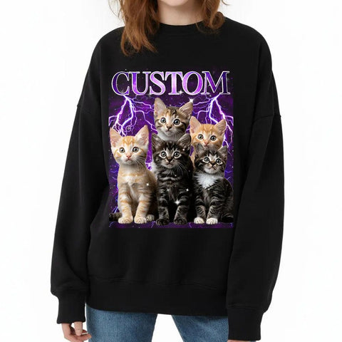 Camiseta unisex vintage con foto personalizada, sudadera con capucha para amantes de los gatos, mascotas y familiares.