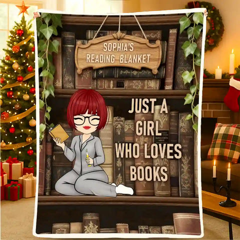 Just a Girl Who Loves Books Blanket – Custom Name Flannel Reading Throw
