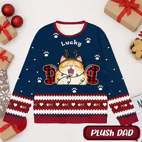 Custom Cat Christmas Ugly Sweatshirt – Personalized with Cat Name & Design, Perfect Holiday Gift for Pet Lovers，Christmas Gift