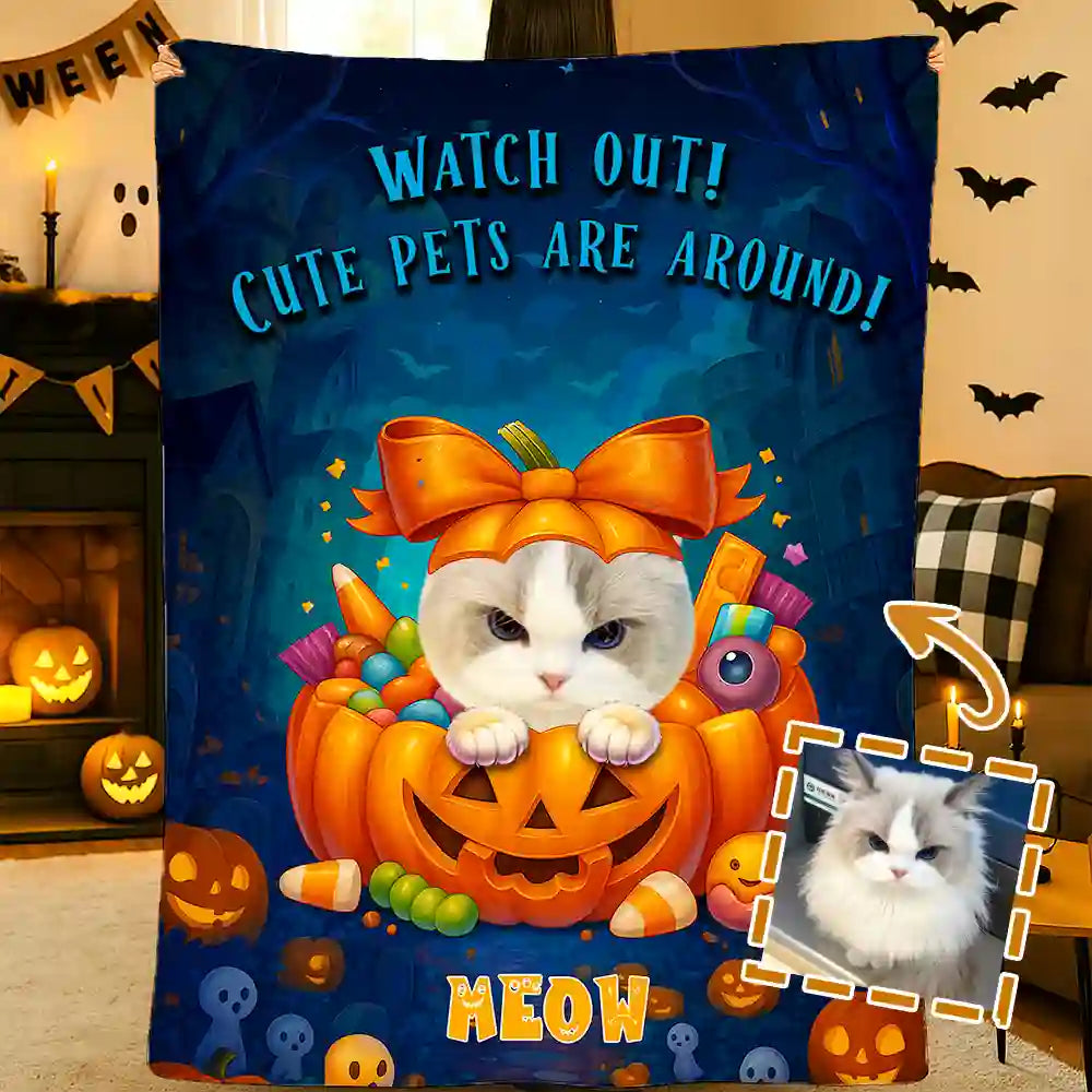 Custom Cat Castle Photo Blanket – Personalized With Your Portrait & Feline Charm