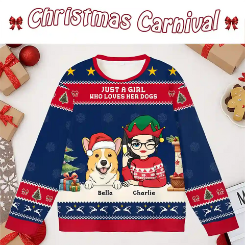 Personalized “A Girl and Her Dog” Christmas Ugly Sweater – Custom Pet & Owner Holiday