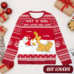 Just A Girl Who Loves Her Cats – Personalized Cat Lover Ugly Christmas Sweater